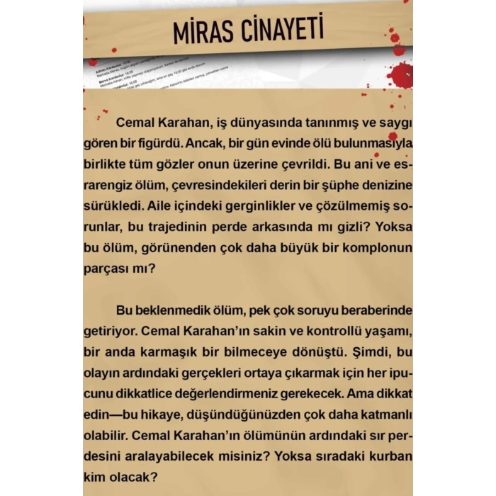 Miras Cinayeti Dedektif Oyunu - Dava Çözme Oyunu - Suç Çözme Oyunu - Cinayet Oyunu Cinayet Çözme