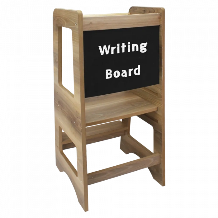 Natural Ahşap Ayarlanabilir ve Katlanabilir Öğrenme Kulesi - Huş Kontra - Yazı Tahtası - Eğitici Yazı Tahtası