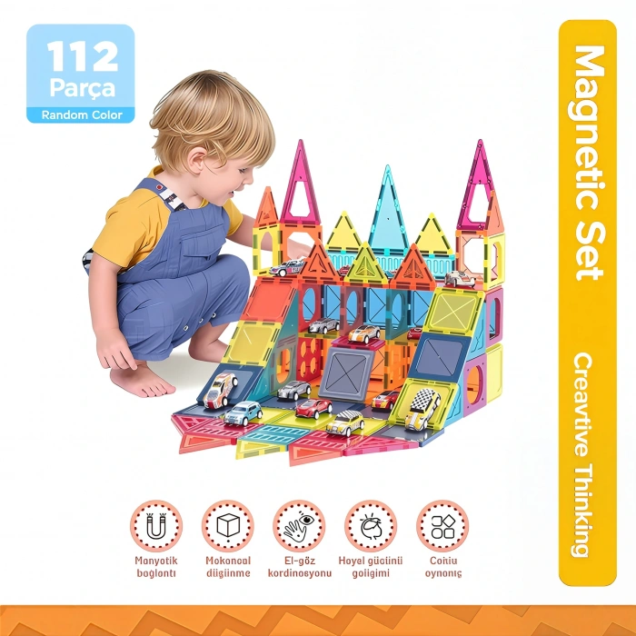 Orijinal Magnetic Tiles 112 Parça Manyetik Lego - Magnetic Magical Magnet - Mıknatıslı Lego