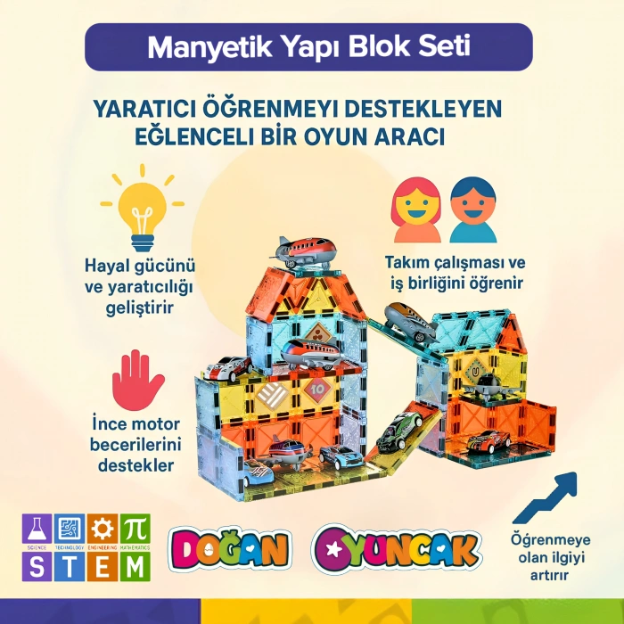 Orijinal Magnetic Tiles 71 Parça Manyetik Lego - Magnetic Magical Magnet - Mıknatıslı Lego