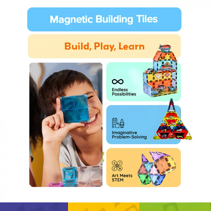 Orijinal Magnetic Tiles 71 Parça Manyetik Lego - Magnetic Magical Magnet - Mıknatıslı Lego