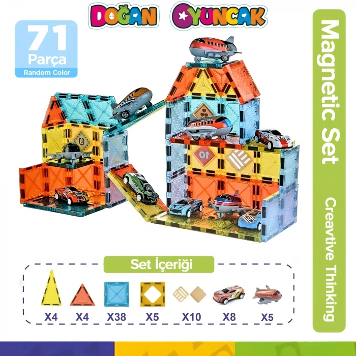 Orijinal Magnetic Tiles 71 Parça Manyetik Lego - Magnetic Magical Magnet - Mıknatıslı Lego