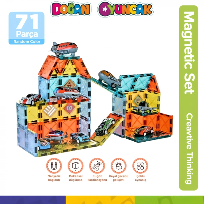 Orijinal Magnetic Tiles 71 Parça Manyetik Lego - Magnetic Magical Magnet - Mıknatıslı Lego