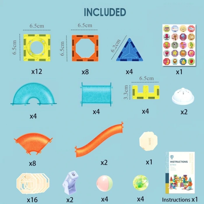 Orijinal Magnetic Tiles Light Version 75 Parça Işıklı Manyetik Lego - Magnetic Magical Işıklı Magnet - Ledli Mıknatıslı Lego