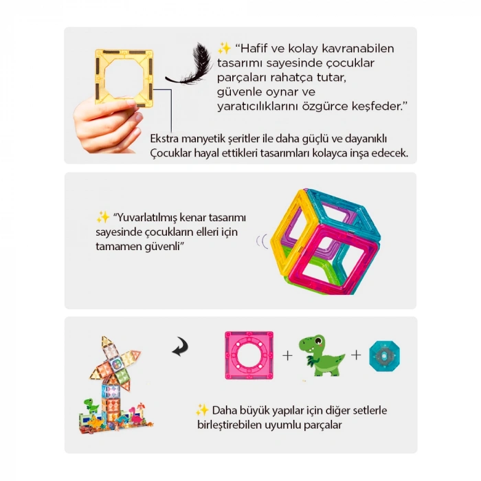 Orijinal Magnetic Tiles Star Diamond Light Version 82 Parça Işıklı Manyetik Lego - Mıknatıslı Lego Ledli Magnetic Işıklı Magnet