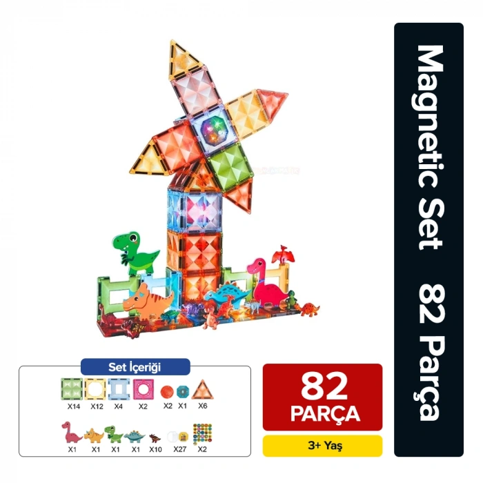 Orijinal Magnetic Tiles Star Diamond Light Version 82 Parça Işıklı Manyetik Lego - Mıknatıslı Lego Ledli Magnetic Işıklı Magnet