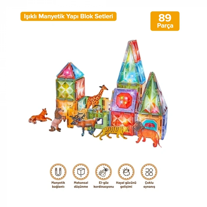 Orijinal Magnetic Tiles Star Diamond Light Version 89 Parça Işıklı Manyetik Lego - Mıknatıslı Lego Ledli Magnetic Işıklı Magnet