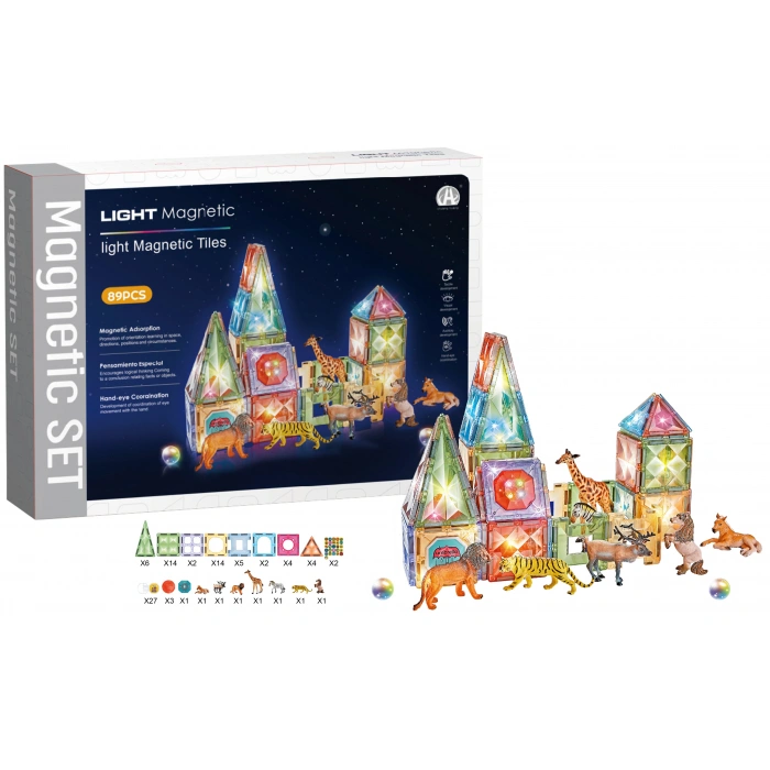 Orijinal Magnetic Tiles Star Diamond Light Version 89 Parça Işıklı Manyetik Lego - Mıknatıslı Lego Ledli Magnetic Işıklı Magnet