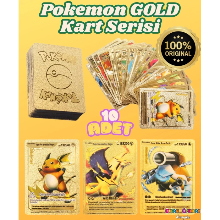 Orijinal Pokemon Kart Gold Serisi 10lu Paket - Pokemon Oyun Kartları - Pikachu Koleksiyonluk Kartı