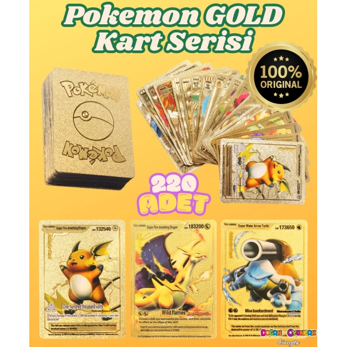 Orijinal Pokemon Kart Gold Serisi 220li Paket - Pokemon Oyun Kartları - Pikachu Koleksiyonluk Kartı