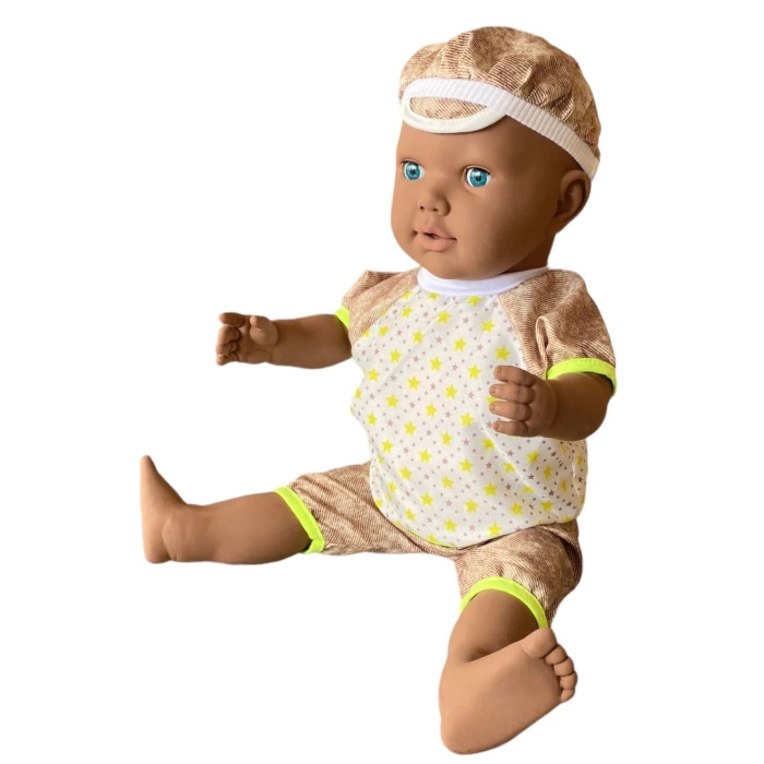 Oynar Gözlü Türkçe Konuşan Siyahi Berke Kel Et Bebek 60 Cm. - Konuşabilen Bebek - Kel Büyük Bebek