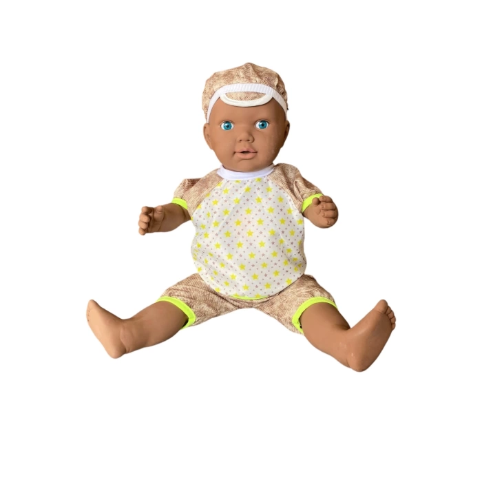 Oynar Gözlü Türkçe Konuşan Siyahi Berke Kel Et Bebek 60 Cm. - Konuşabilen Bebek - Kel Büyük Bebek
