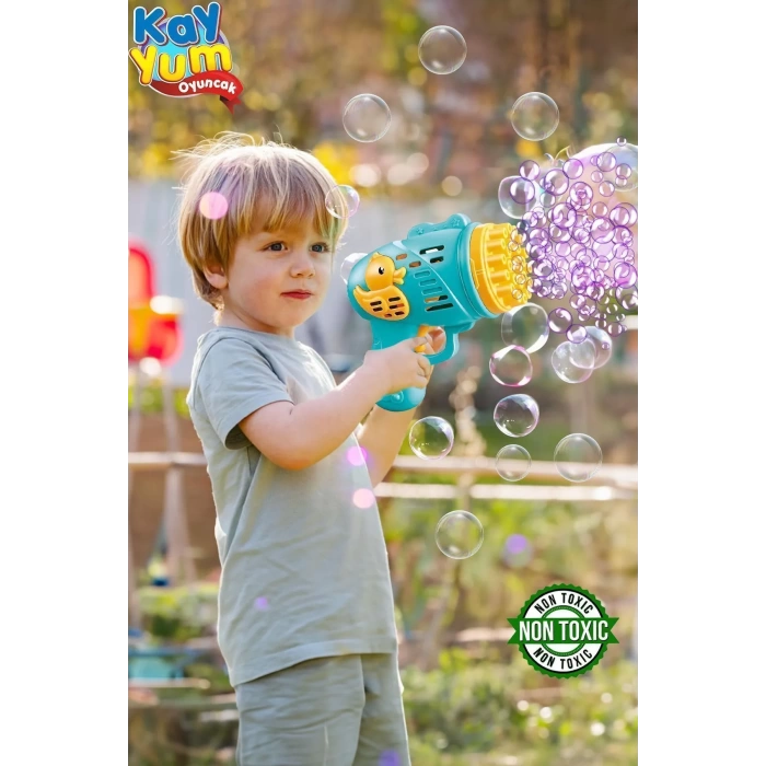 Pilli Ördek Köpük Tabancası - Baloncuk Tabancası - Köpüklü Silah - Baloncuk Oyunu - Pembe