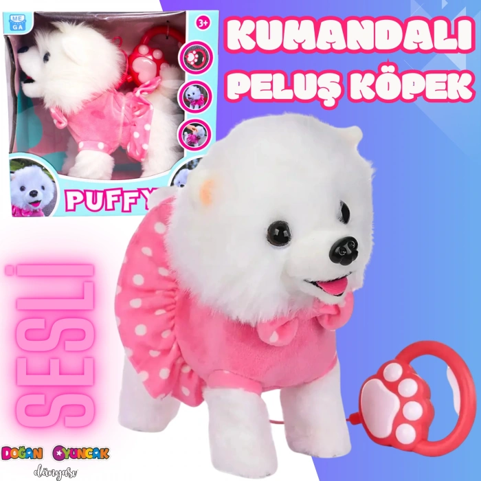 Pilli Sesli Yürüyen Sevimli Köpek Puffy - Kumandalı Peluş Köpek - Havlayan Sevimli Köpek - Hareket Eden Köpek