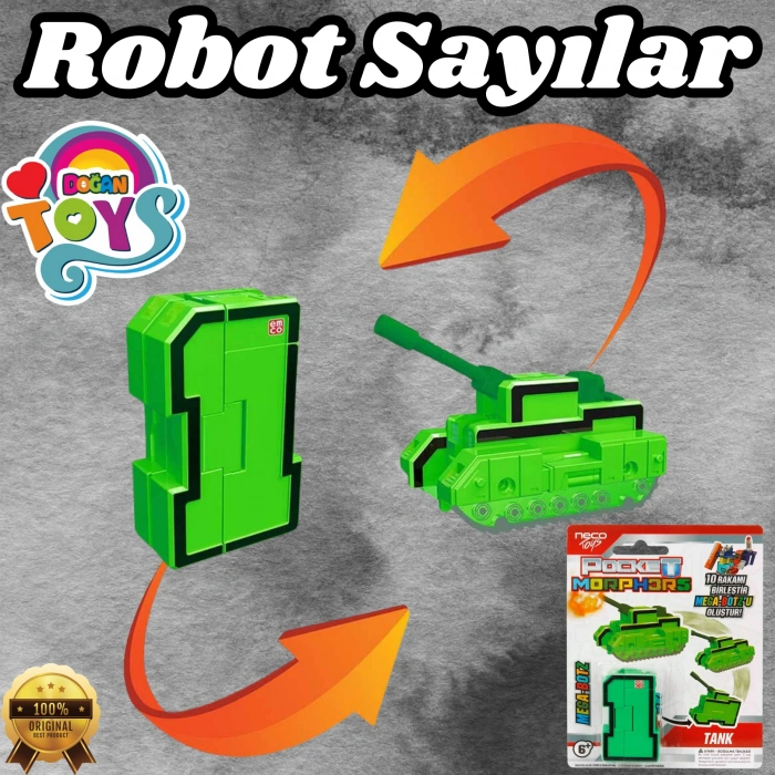 Pocket Morphers 1 Tank - Roboto Dönüşen Sayılar - 1 Numara Robot - Transformers - Robot Sayı