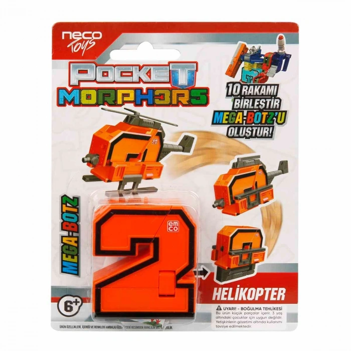 Pocket Morphers 2 Helikopter - Roboto Dönüşen Sayılar - 2 Numara Robot - Transformers - Robot Sayı