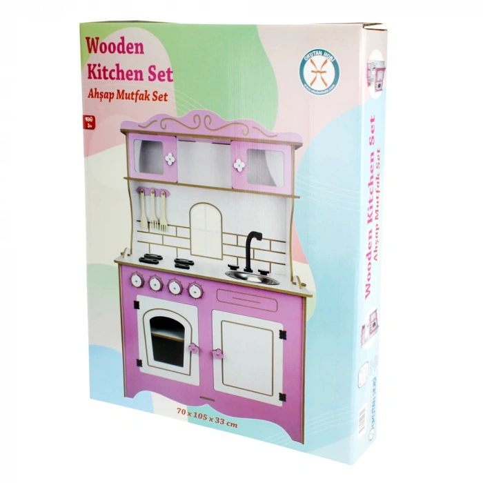 Pratik Delüx Hamarat Ahşap Mutfak - Ahşap Çocuk Mutfağı - Mutfak Seti - Kapaklı Mutfak