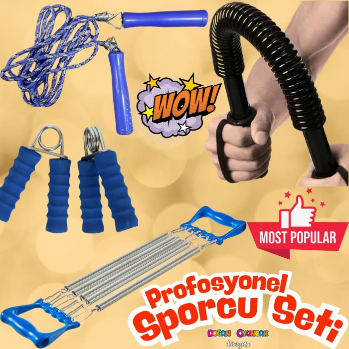Profesyonel Sporcu Kiti - Profesyonel Sporcu Seti - Atlama İpi, Göğüs Geliştirici Demir, Göğüs Yayı, El Yayı - Vücut Geliştirme Seti