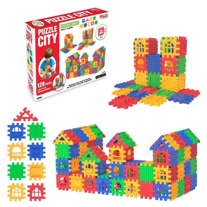 Puzzle City (128 Parça) - Lego Setleri - Ev Blokları - Şekilli Lego - Kare Bloklar