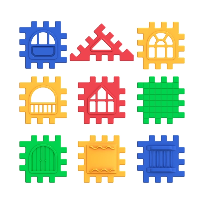 Puzzle City (64 Parça) - Lego Setleri - Ev Blokları - Şekilli Lego - Kare Bloklar