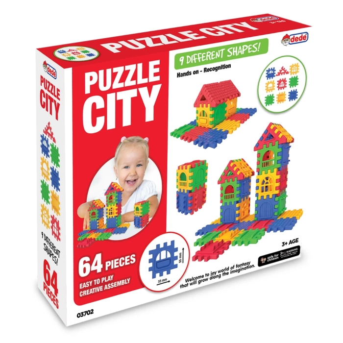 Puzzle City (64 Parça) - Lego Setleri - Ev Blokları - Şekilli Lego - Kare Bloklar