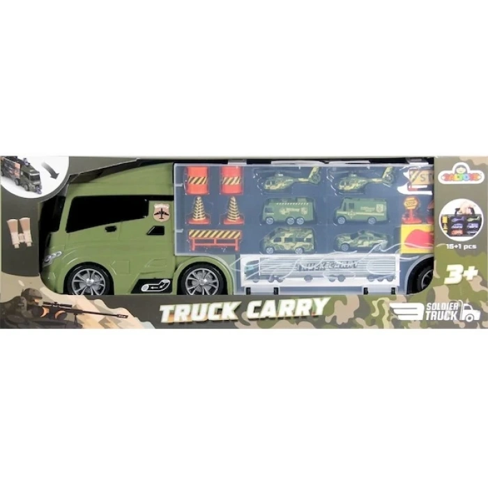 Rampalı Askeri Tır Seti - Askeri Taşıyıcı Tır - Kaydıraklı Kamyon - Araç Yol Seti - Tır Yol Seti - Oyuncak Araç Seti