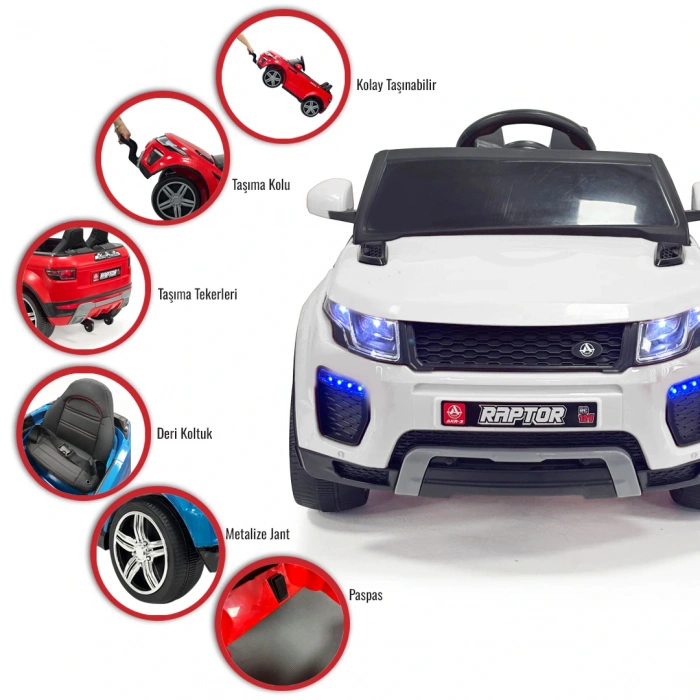 Raptor GT Beyaz Uzaktan Kumandalı 4X2 12 Volt Akülü Araba - RC Land Rover Akülü Araba Range Rover