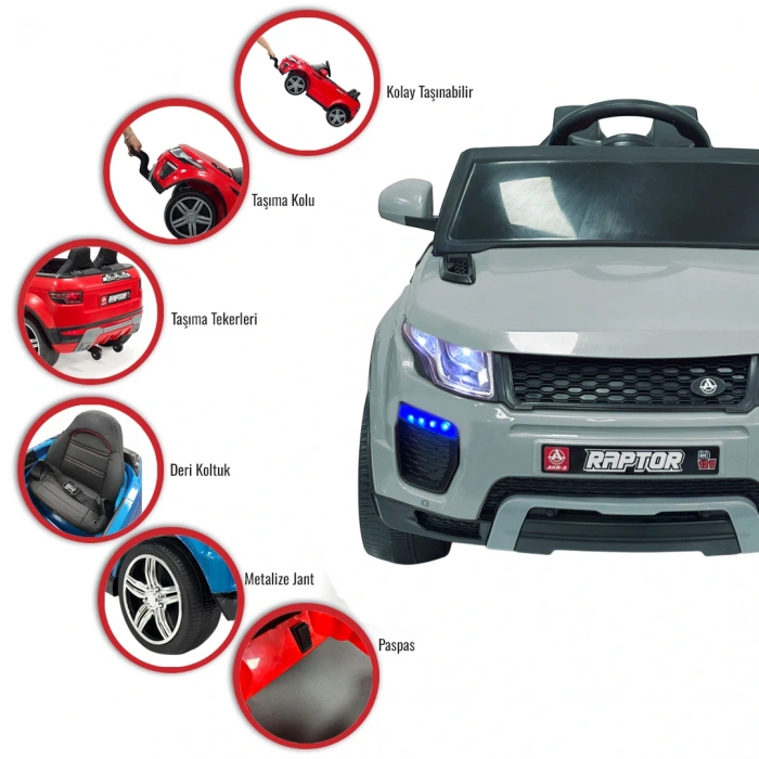 Raptor GT Gri Uzaktan Kumandalı 4X2 12 Volt Akülü Araba - RC Land Rover Akülü Araba Range Rover