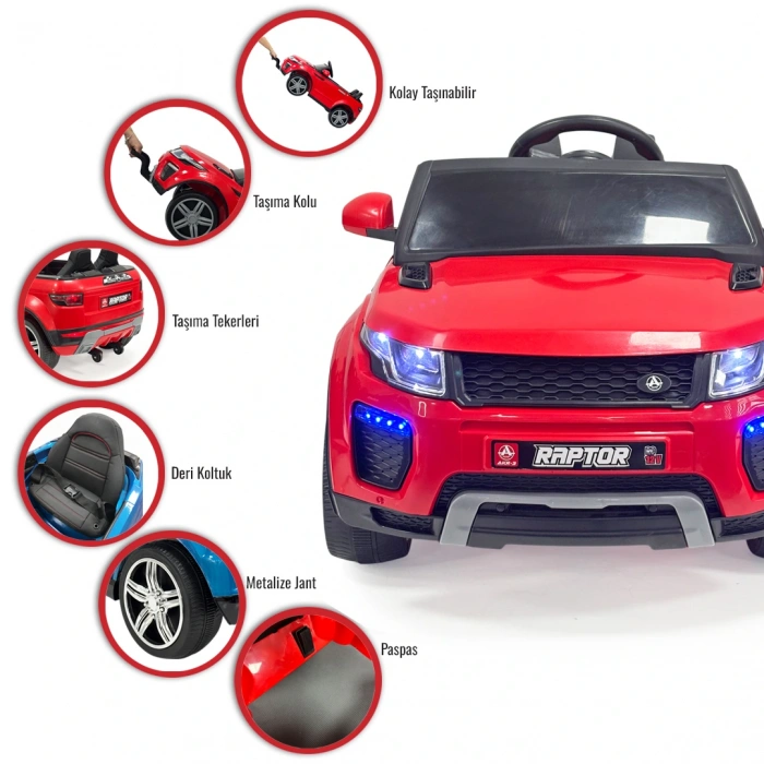 Raptor GT Kırmızı Uzaktan Kumandalı 4X2 12 Volt Akülü Araba - RC Land Rover Akülü Araba Range Rover