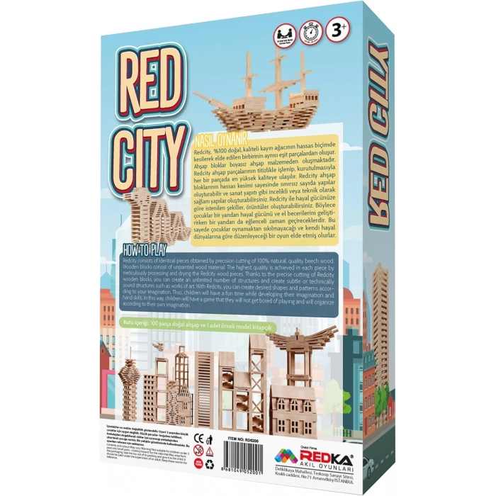 Red City Ahşap Bloklar - Ahşap Oyuncaklar - Ahşap Lego Oyunu - Redka Redcity - Ahşap Seti
