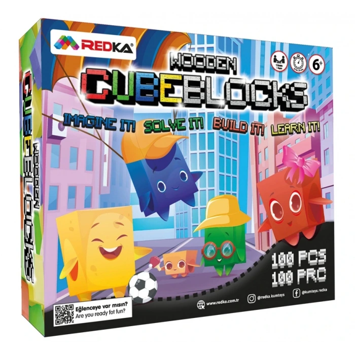 Redka Wooden Cube Blocks - Redka Ahşap Küp Bloklar - Akıl ve Zeka Oyunu - Görsel Oyun