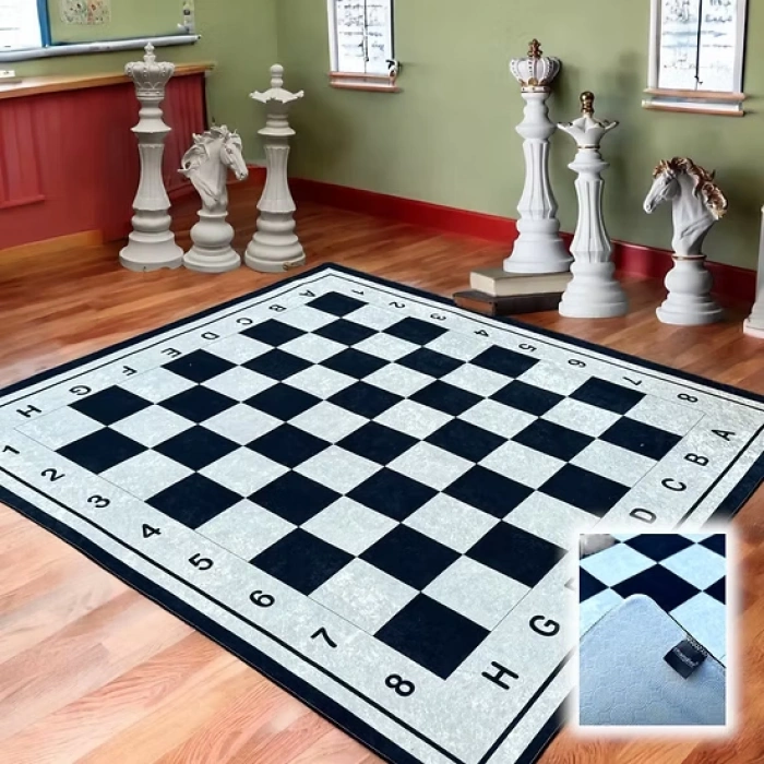 Satranç Eğitici Çocuk Halısı 200x200 cm. - Satranç Anaokulu Halısı - Kare Kreş Halısı - Chess Oyun Halısı