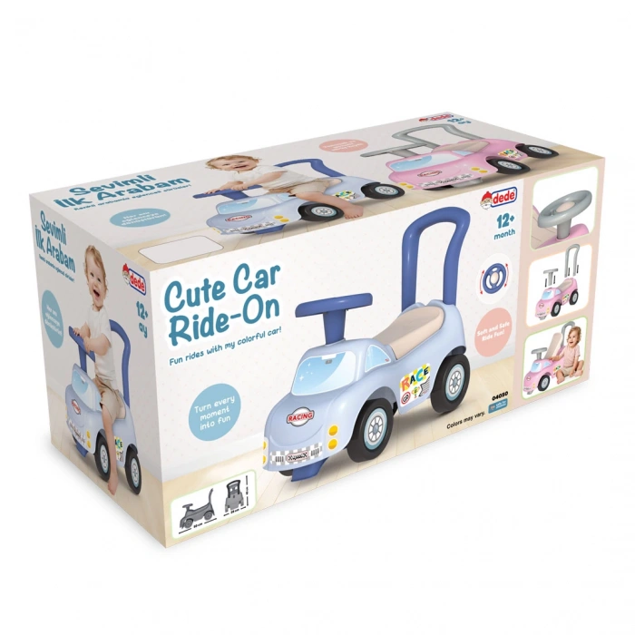 Sevimli İlk Arabam Mavi - Binmeli Araba İlk Arabam - Çocuk Arabası - İlk Adım Arabası - 4 Teker Araç