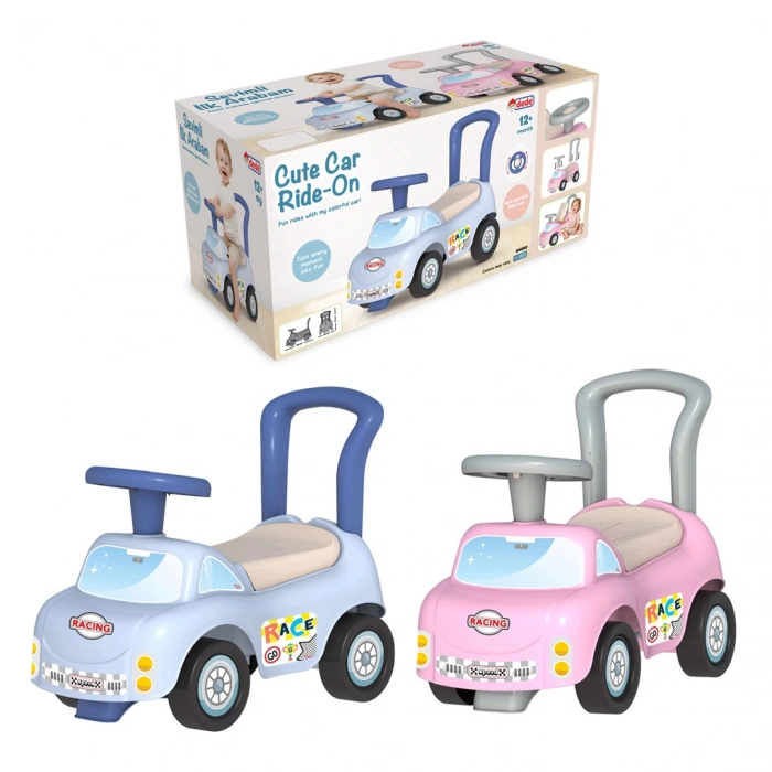 Sevimli İlk Arabam Mavi - Binmeli Araba İlk Arabam - Çocuk Arabası - İlk Adım Arabası - 4 Teker Araç