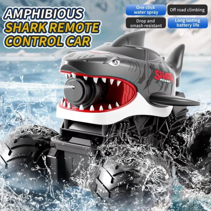 Shark Amphibious Racing Car Mavi - Uzaktan Kumandalı Su Atan Saatli Köpek Balığı - Saat Kontröllü
