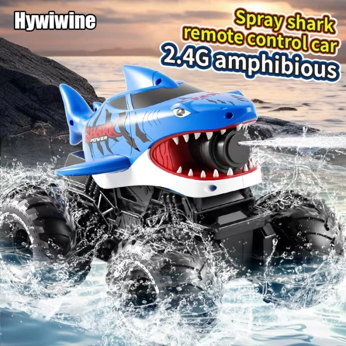 Shark Amphibious Racing Car Mavi - Uzaktan Kumandalı Su Atan Saatli Köpek Balığı - Saat Kontröllü