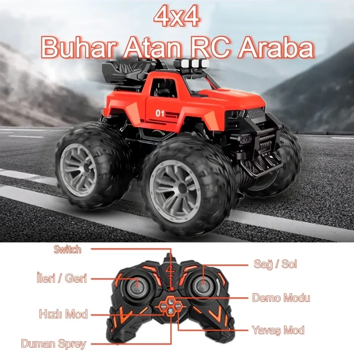 Smoke R/C Araba Kırmızı - Uzaktan Kumandalı Duman Atan Araba - Dumanlı Kumandalı Araba - Uzaktan Kumandalı Araba