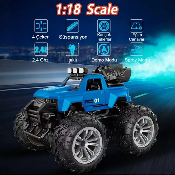 Smoke R/C Araba Mavi - Uzaktan Kumandalı Duman Atan Araba - Dumanlı Kumandalı Araba - Uzaktan Kumandalı Araba