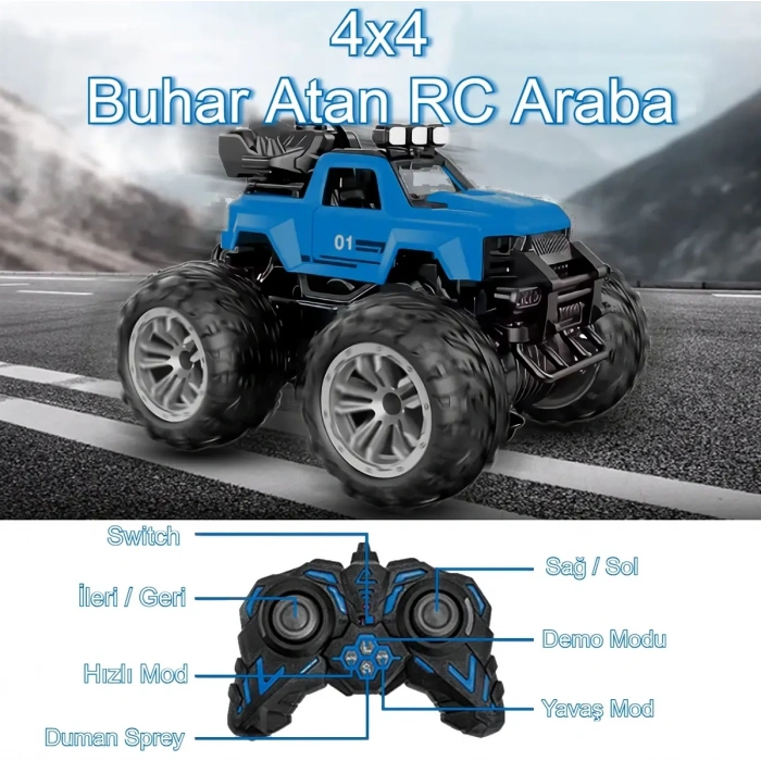 Smoke R/C Araba Mavi - Uzaktan Kumandalı Duman Atan Araba - Dumanlı Kumandalı Araba - Uzaktan Kumandalı Araba