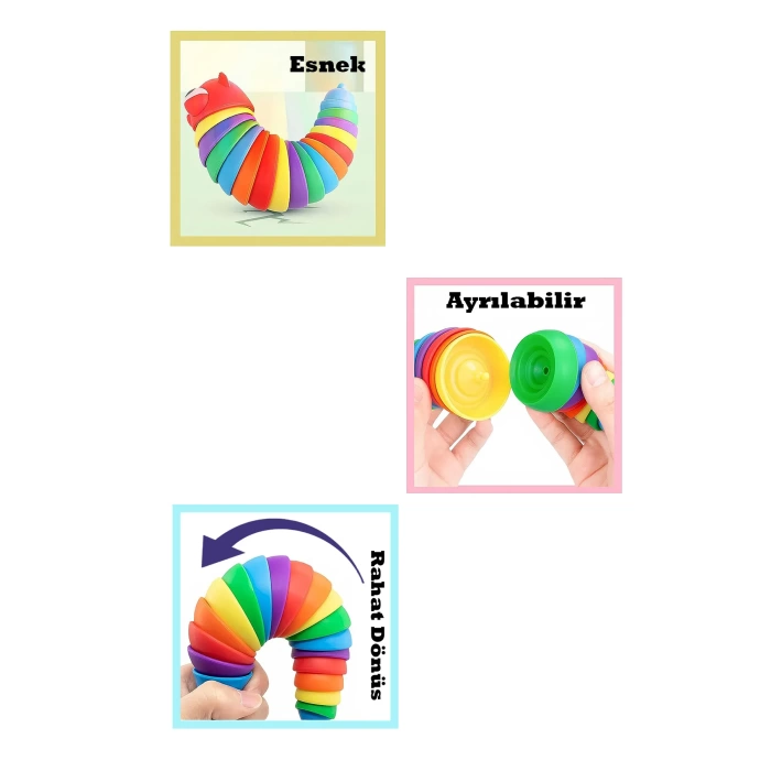 Söktak Eğlenceli Tırtıl Oyuncak - Stres ve Anksiyete Giderici Montessori Tırtıl Oyuncağı - Renkli Tırtıl