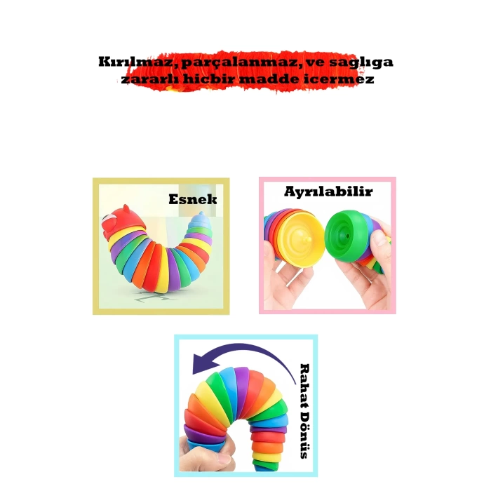 Söktak Eğlenceli Tırtıl Oyuncak - Stres ve Anksiyete Giderici Montessori Tırtıl Oyuncağı - Renkli Tırtıl