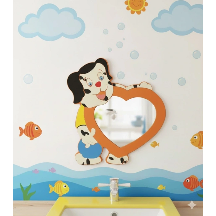 Köpek Lavabo Aynası - Anaokulu Lavabo Aynası - Ahşap Ayna - Okul İçin Ayna