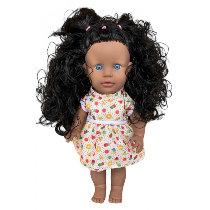 Türkçe Konuşan Siyahi Sakura Saçlı Et Bebek 35 Cm. - Konuşabilen Bebek - Saçlı Büyük Bebek - Saçlı Bebek