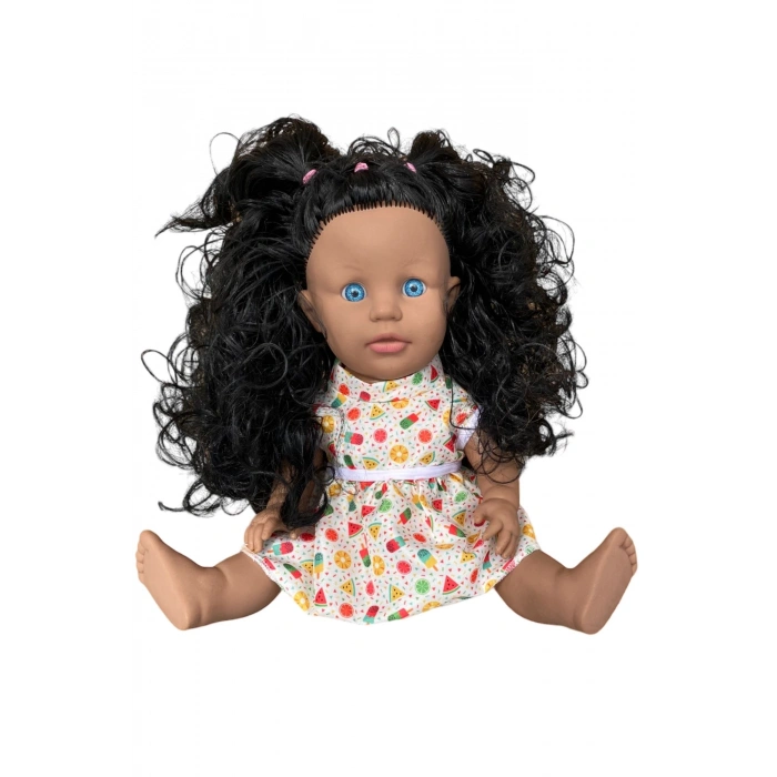 Türkçe Konuşan Siyahi Sakura Saçlı Et Bebek 35 Cm. - Konuşabilen Bebek - Saçlı Büyük Bebek - Saçlı Bebek