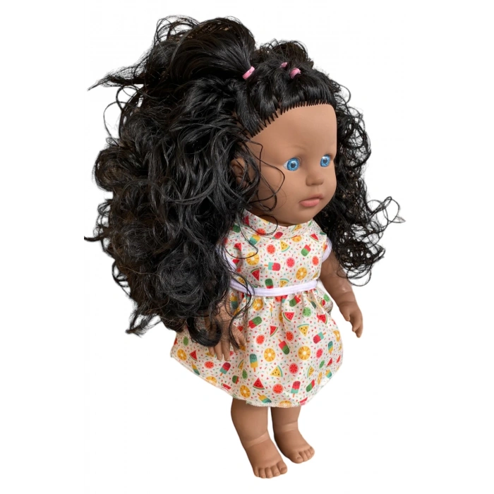 Türkçe Konuşan Siyahi Sakura Saçlı Et Bebek 35 Cm. - Konuşabilen Bebek - Saçlı Büyük Bebek - Saçlı Bebek