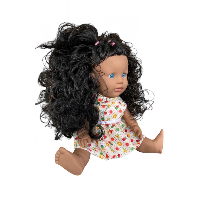 Türkçe Konuşan Siyahi Sakura Saçlı Et Bebek 35 Cm. - Konuşabilen Bebek - Saçlı Büyük Bebek - Saçlı Bebek