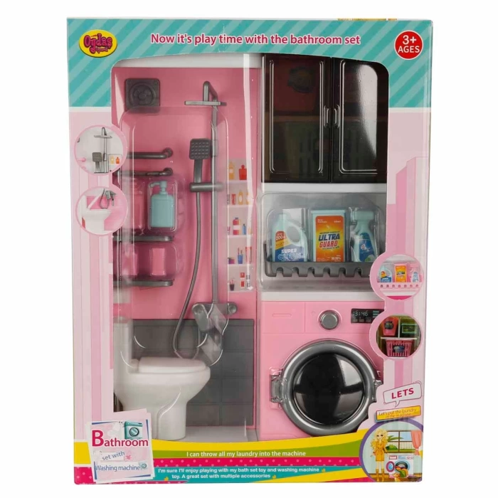 Tuvalet ve Çamaşır Makinesi Banyo Seti - Modern Banyo Seti - Minyatür Ev Oyuncak Seti - Banyo Oyuncak Seti - Klozet, Tuvalet, Çamaşır Makinesi Oyuncak
