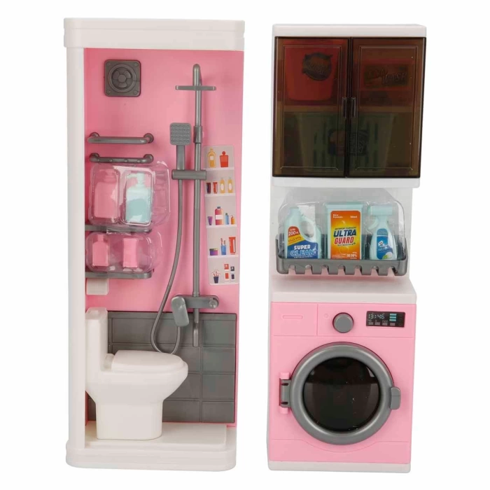 Tuvalet ve Çamaşır Makinesi Banyo Seti - Modern Banyo Seti - Minyatür Ev Oyuncak Seti - Banyo Oyuncak Seti - Klozet, Tuvalet, Çamaşır Makinesi Oyuncak