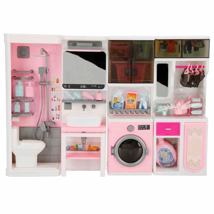 Ütü, Ayna, Tuvalet ve Çamaşır Makinesi Banyo Seti - Modern Banyo Seti - Banyo Oyuncak Seti - Ütü, Klozet, Tuvalet, Aynalı Lavabo, Çamaşır Makinesi Oyuncak