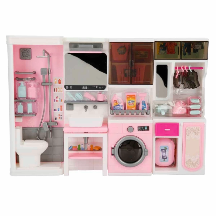 Ütü, Ayna, Tuvalet ve Çamaşır Makinesi Banyo Seti - Modern Banyo Seti - Banyo Oyuncak Seti - Ütü, Klozet, Tuvalet, Aynalı Lavabo, Çamaşır Makinesi Oyuncak